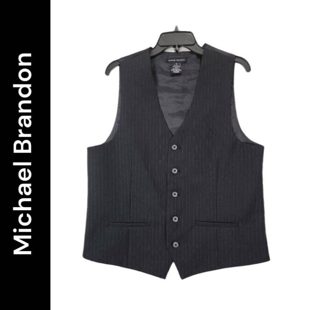 Michael Brandon Men's Black Sleeveless Formal Vest 5 Front Buttons Size Medium